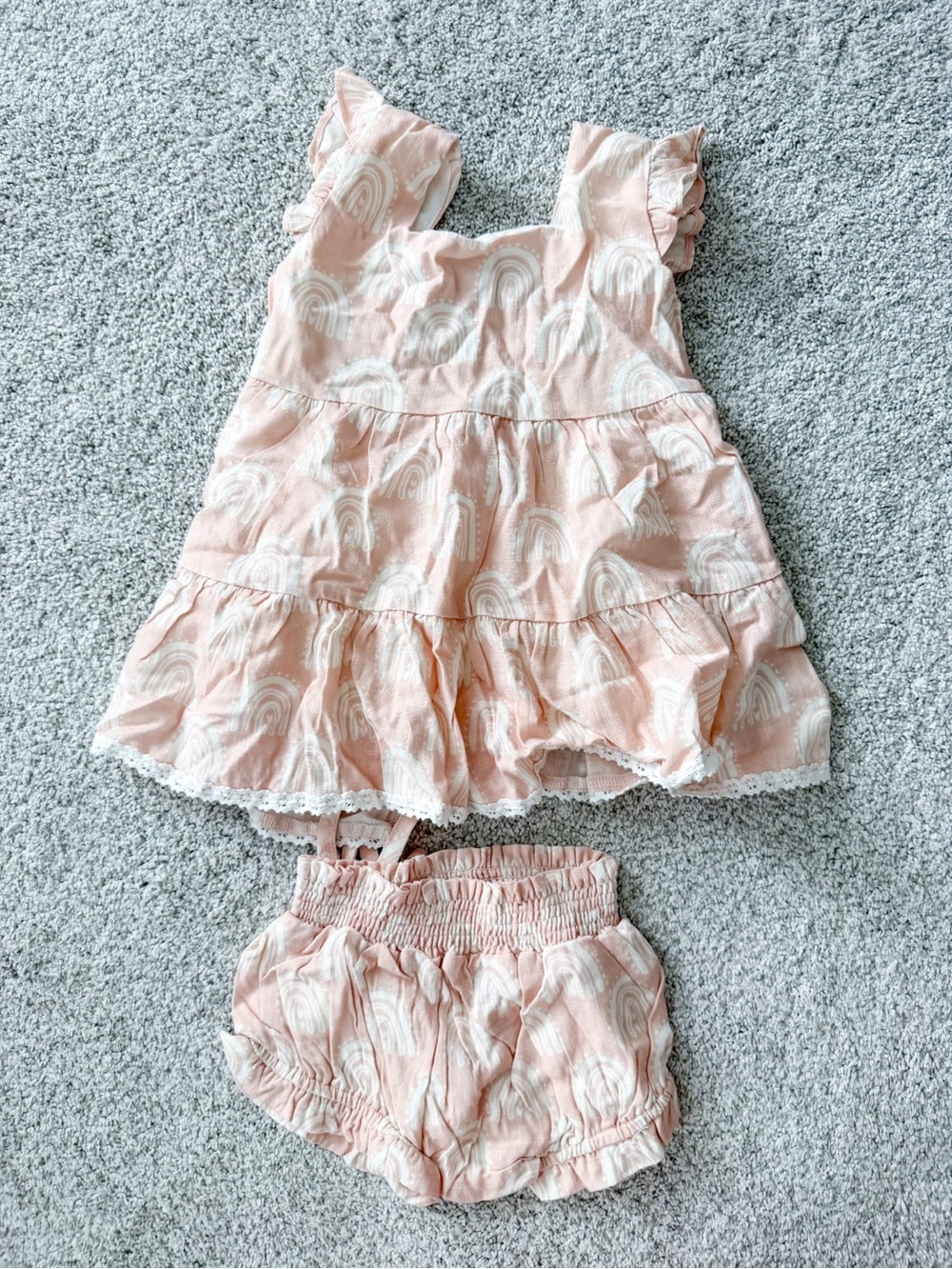 Girls Peach Rainbow Ruffle Too & Bloomers Set